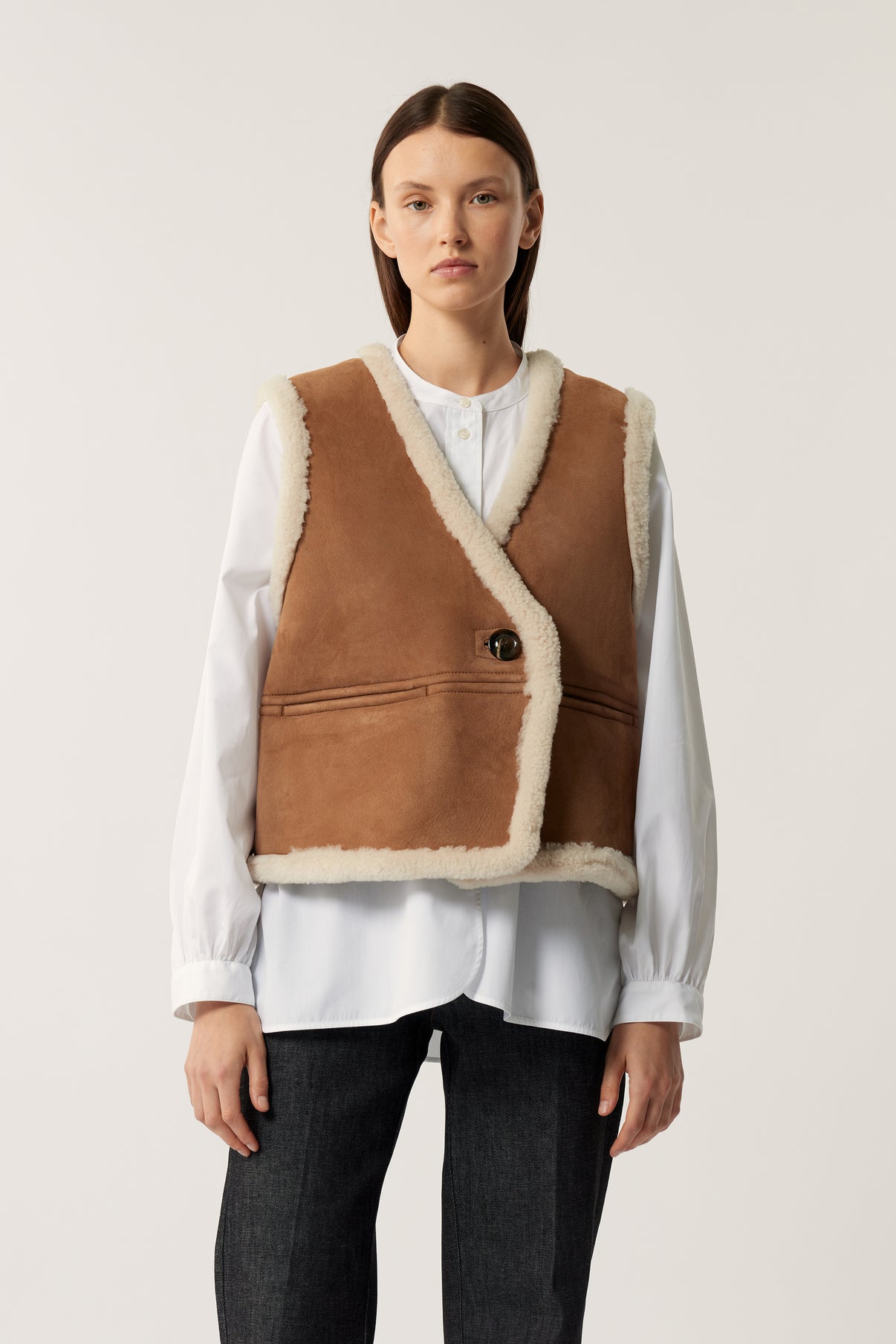 Gilet Sans Manches Pyrenees - Miel - Cuir - Femme vue 2