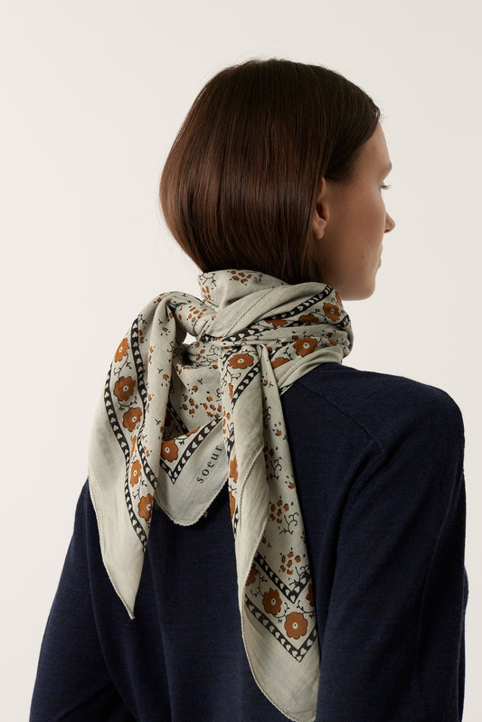 Foulard Classique - Marron/Gris - Coton - Femme